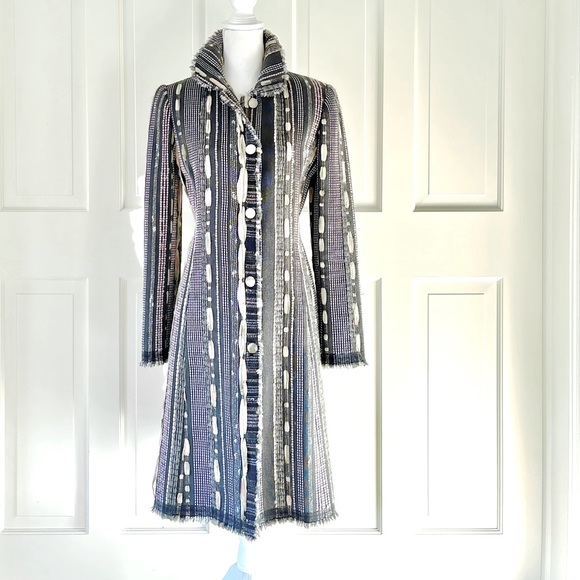 Lela Rose gray black metallic ribbon accented coat 6